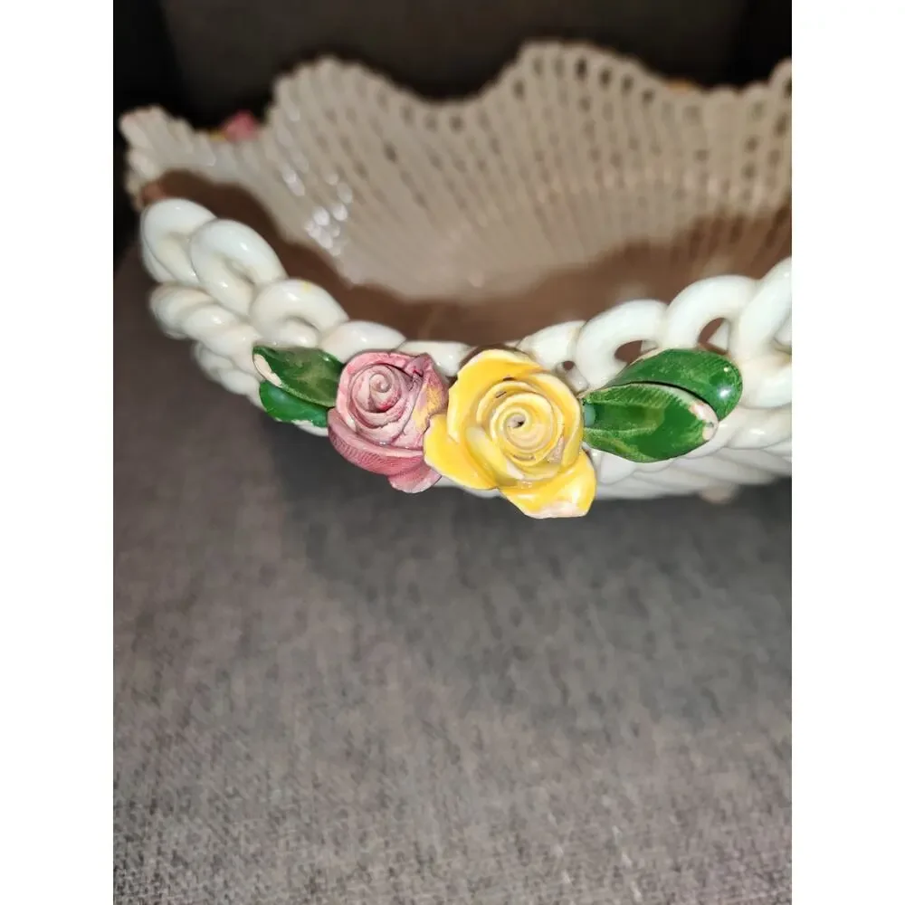 Vintage 1950s Capodimonte Woven Porcelain Rope Lattice Bowl Made in Italy